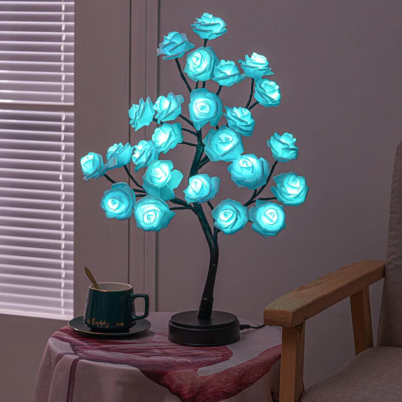 Junips | RGB Rose Flower Tree Lights 24LED USB Battery Table Lamp Fairy Night Light Home Party Christmas Wedding Bedroom Decoration Gift