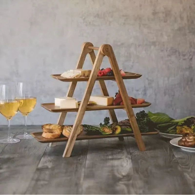 Junips | 3-tier wooden step plate decor cake stand farmhouse step plate party serving dish and trays