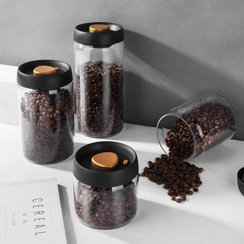Junips | GIANXI Vacuum Sealed Jug, Coffee Beans, Glass, Airtight Canister, Food, Grains, Sweets, Fresh Keeping Container, Kitchen Accessories