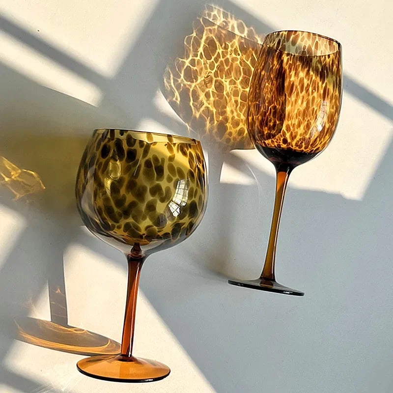 Junips | Vintage Amber Leopard-Print Wine Glass