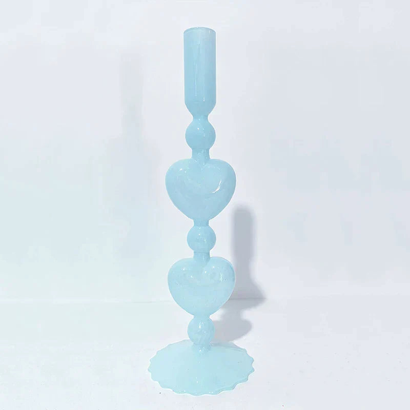 Junips | Retro Taper Candle Holder Red Heart Shape Glass Candle Holder Wedding Table Decoration Home Party Glass Vase Decor
