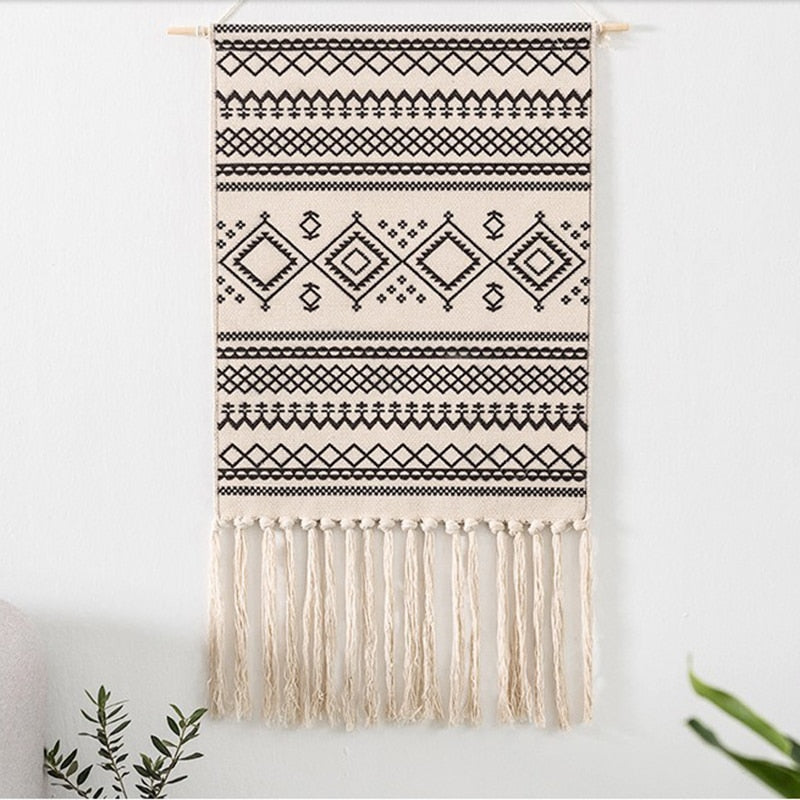 Junips | Bohemian Wall Tapestry, Macrame Wall Hanging, Home Decoration, Cotton Linen Tassel, Handcrafted, Woven, Geometric Canvas Art, Background Wall Tapestries