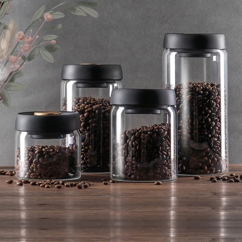 Junips | GIANXI Vacuum Sealed Jug, Coffee Beans, Glass, Airtight Canister, Food, Grains, Sweets, Fresh Keeping Container, Kitchen Accessories