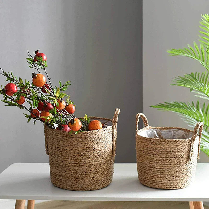 Junips | Nordic Extra Large Straw Flower Pot Seaweed Storage Basket Potted Green Plant Flower Basket Hand Woven Floor Indoor Flower Pot