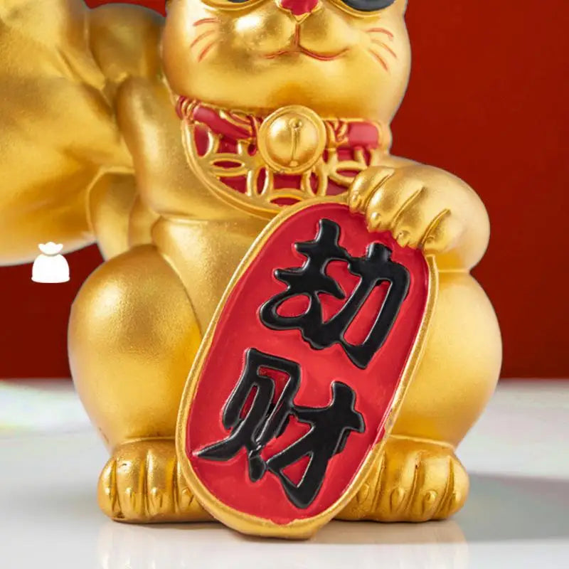 Junips | Large hand, happy wealth, waving cat, gold-colored waving hand cat, home decoration, welcoming waving cat, sculpture, statue, decor, car ornament, shop gift