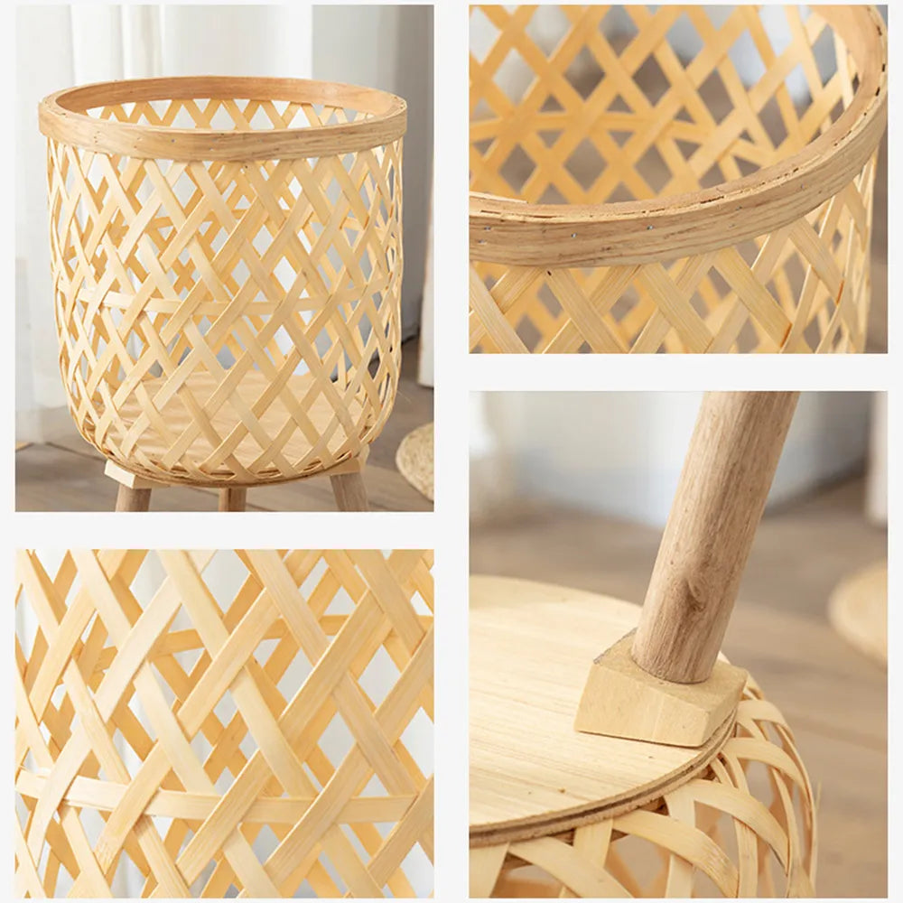Junips | Handcrafted Bamboo Woven Flower Pot with Stand Plant Flower Display Storage Stand DIY Storage Children's Plant Pots Home Decor