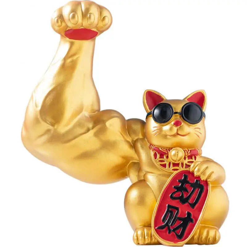 Junips | Large hand, happy wealth, waving cat, gold-colored waving hand cat, home decoration, welcoming waving cat, sculpture, statue, decor, car ornament, shop gift