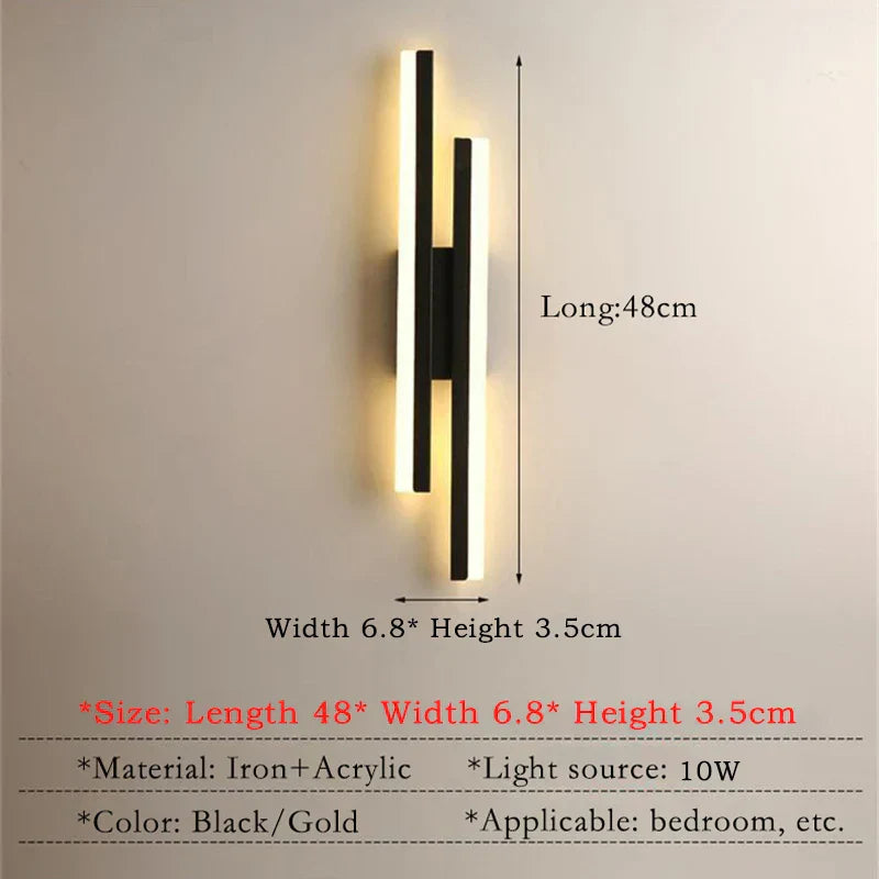 Junips | Modern LED Wall Lamp: Black/Gold Acrylic Room Decoration Light
