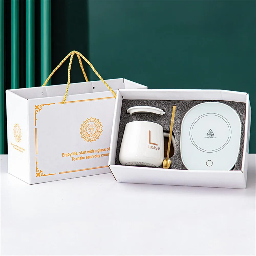 Junips | Smart Ceramic Mug Heater Cup Coaster Warmer Thermostat Coffee Heating Electric Mug Set Milk Tea Heating Water Home Office Gift