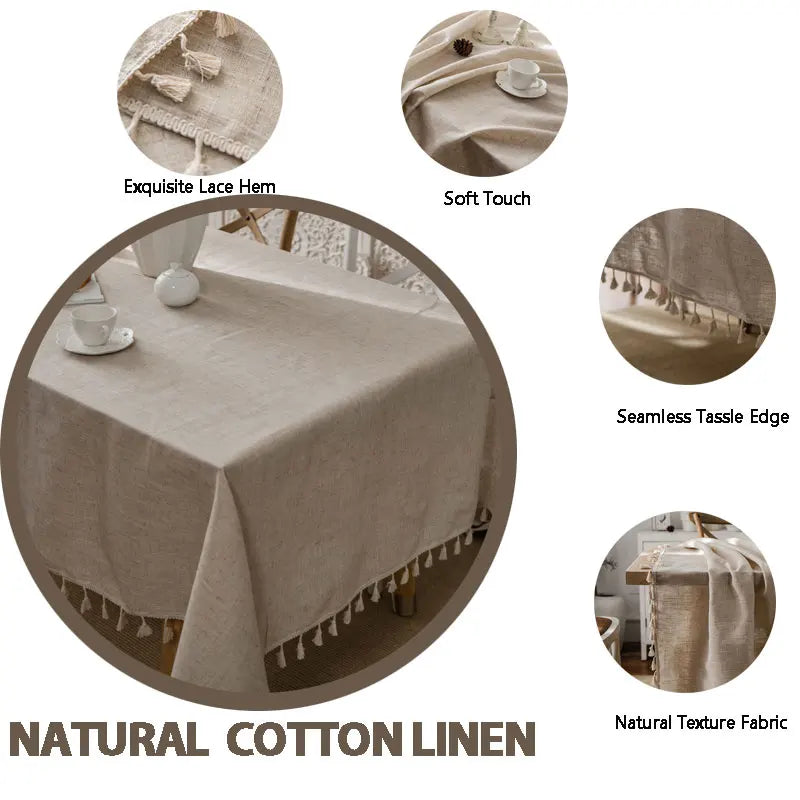 Junips | 2023 Cotton-Linen Tablecloth with Tassels, Rectangular Tablecloth for Dining Table, Coffee-Tea Tablecloths, Wedding Easter Decoration