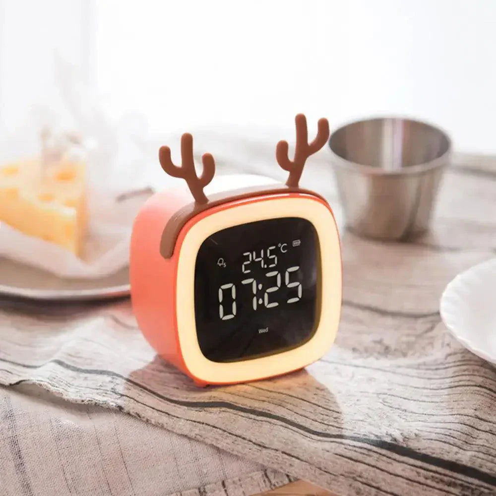 Junips | Cartoon Bunny LED Alarm Clock with Night Light – Rechargeable, Cute Digital Display for Kids & Bedrooms