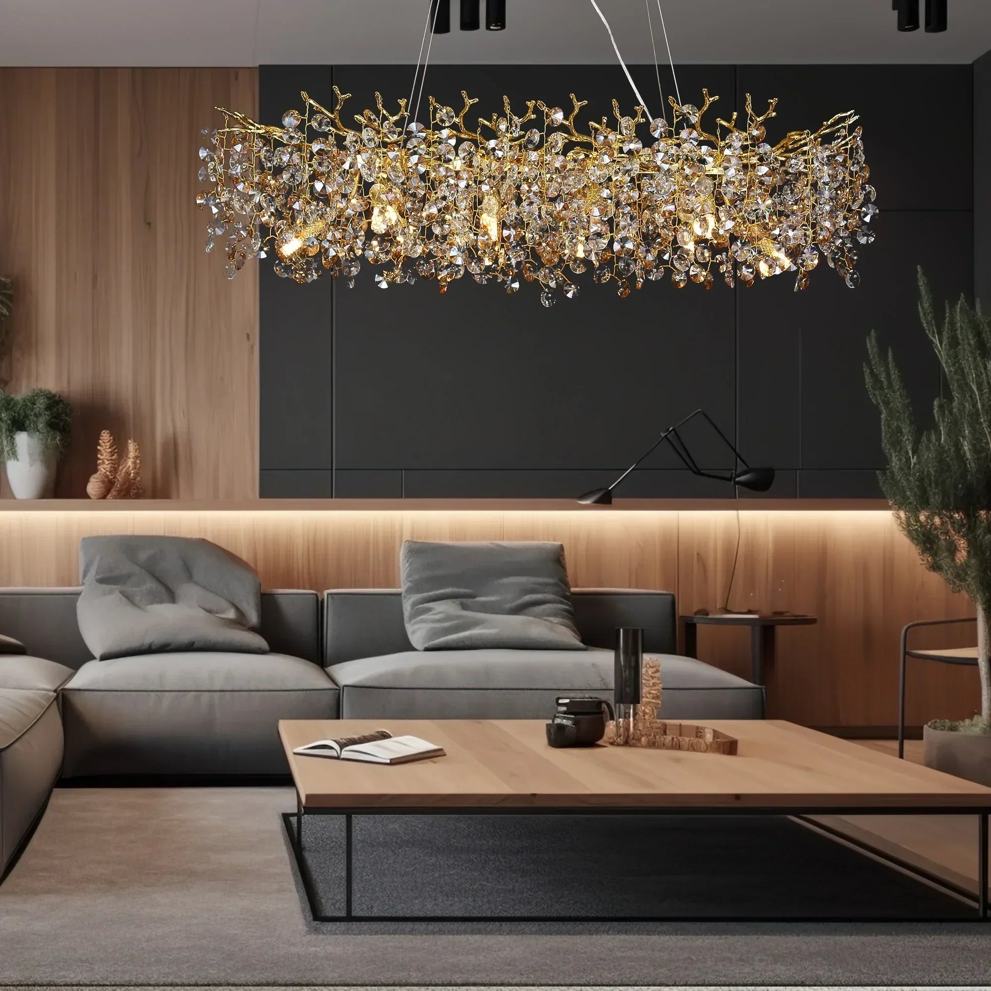 Junips | Long Crystal Pendant Chandelier | Nordic LED Island Light with Remote Control (G9)