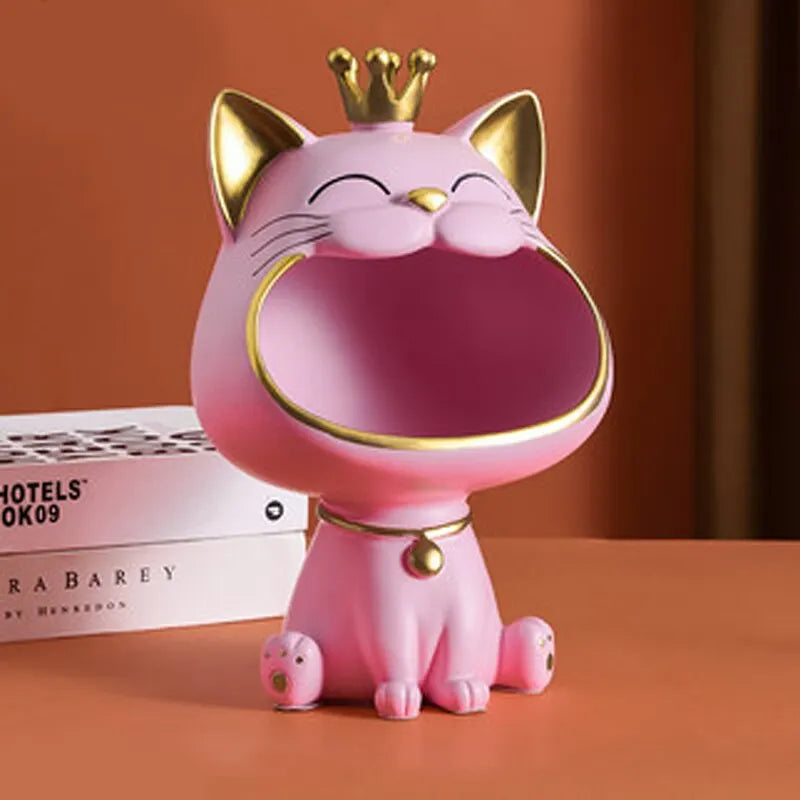 Junips | Fortune Crown Big Mouth Cat Entrance Key Holder Decorative Ornament, Light Luxury Housewarming Gift Sculpture