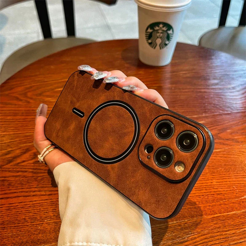 Junips | Luxury Deer Leather Apple iPhone Case | Magnetic Phone Case, Wireless Case, MagSafe, Wireless Charging, Protective Case, Cover for iPhone 15, 14, 13 Pro Max Plus