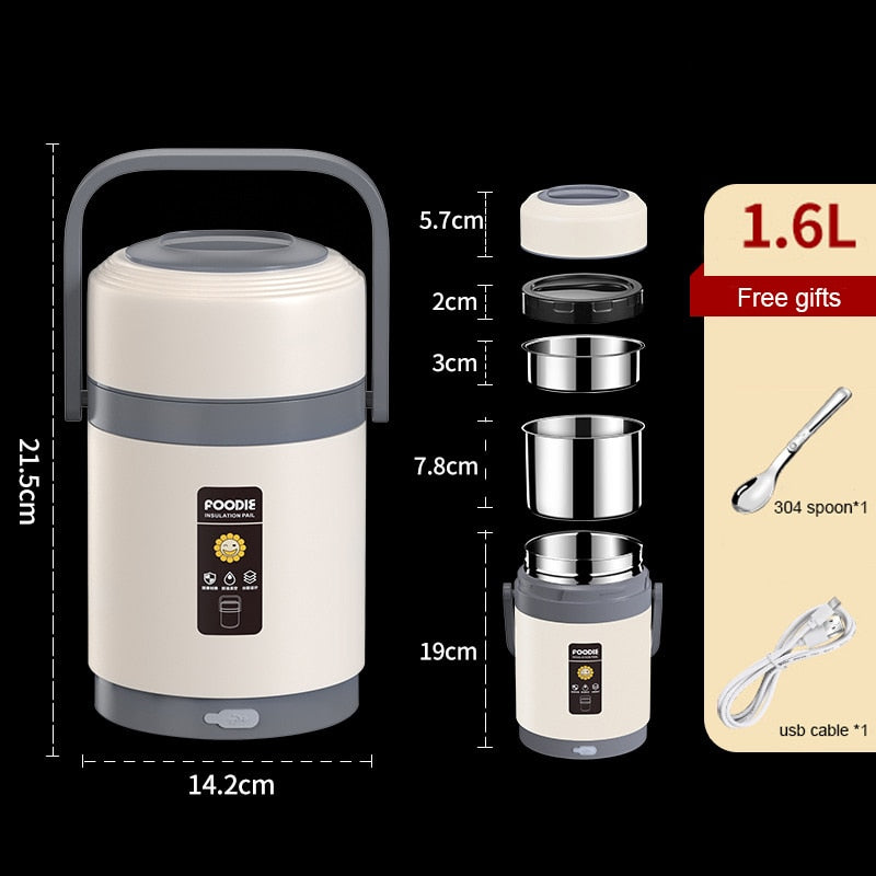 Junips | USB Heated Lunch Box | 304 Stainless Steel Thermal Liner | 65°C Constant Temperature Heater | 1.6L/2.0L High-Capacity Portable Food Warmer | Anhydrous Heating System