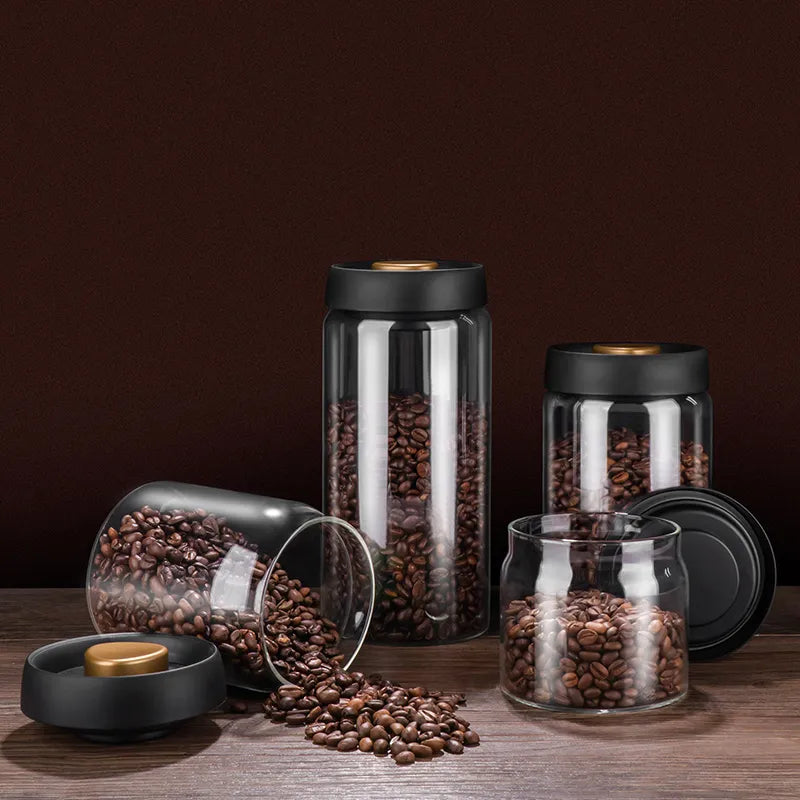 Junips | GIANXI Vacuum Sealed Jug, Coffee Beans, Glass, Airtight Canister, Food, Grains, Sweets, Fresh Keeping Container, Kitchen Accessories