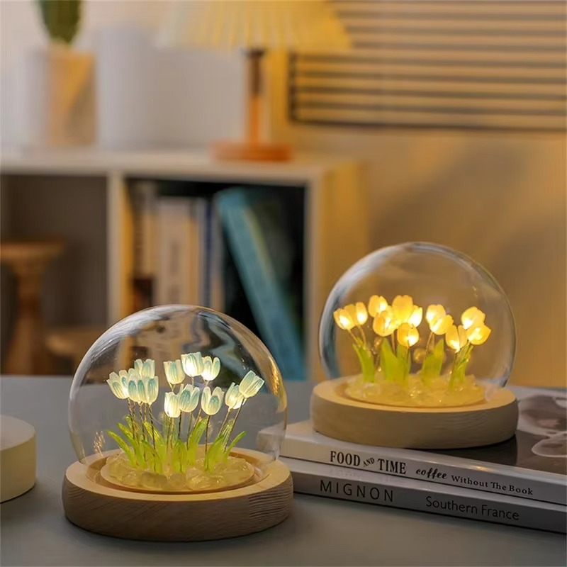 Junips | Handmade Artificial Tulip LED Night Light Bedside Table Lamp for Bedroom and Gift Decor