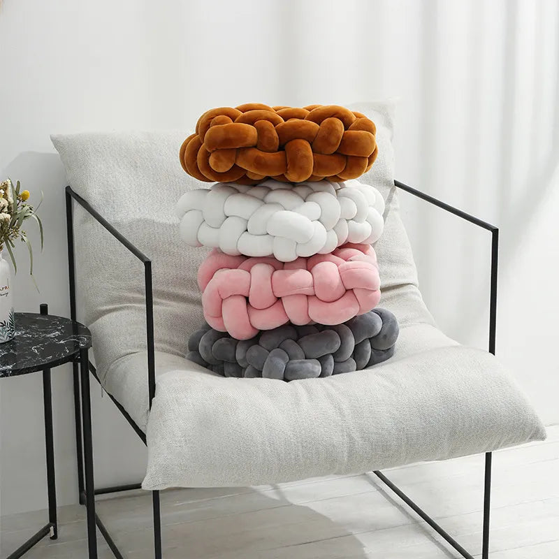 Junips | Living Room Soft Plush Knot Pillow Sofa Pillow Solid Color Square Handwoven Home Throw Pillow Square Woven Seat Cushion Pillow