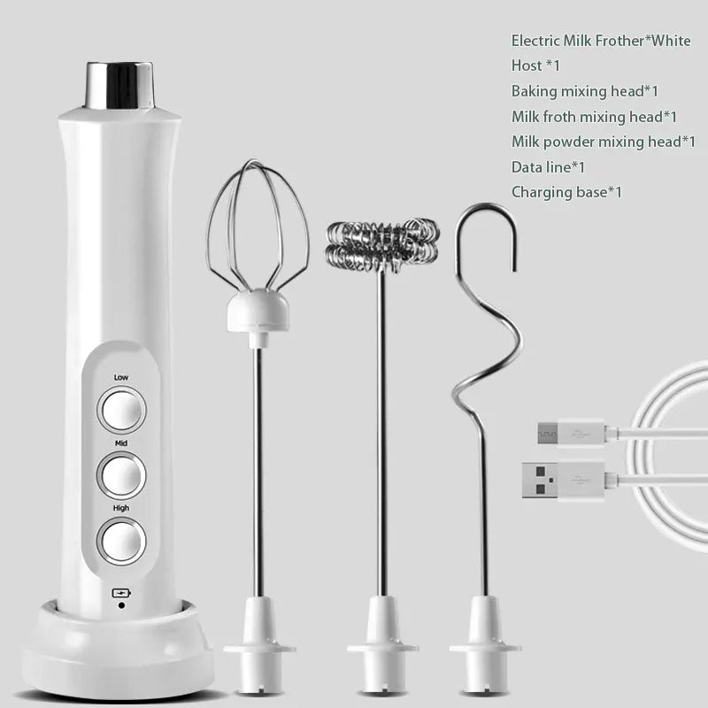Junips | 3 In 1 Electric Milk Frother Rechargeable Milk Frother Handheld Frothing Device High Speeds Milk Frother Drink Mixer Coffee