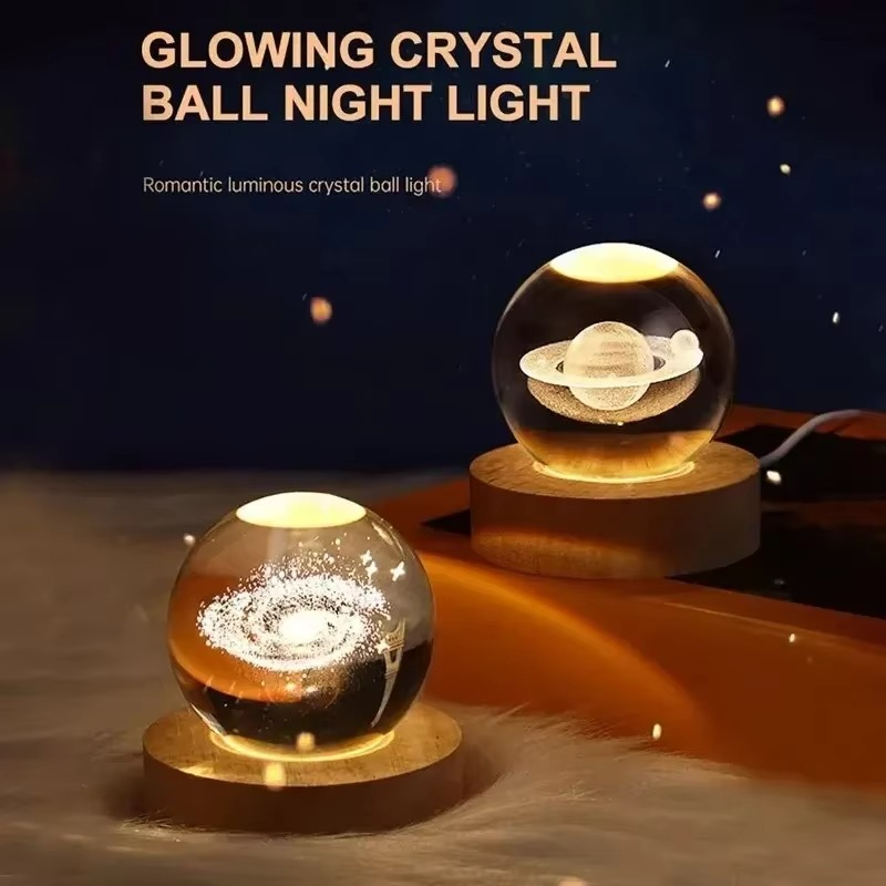 Junips | 2.36 in RGB Crystal Ball Night Light with Milky Way and Moon - Cosmos-Inspired Bedside Decoration