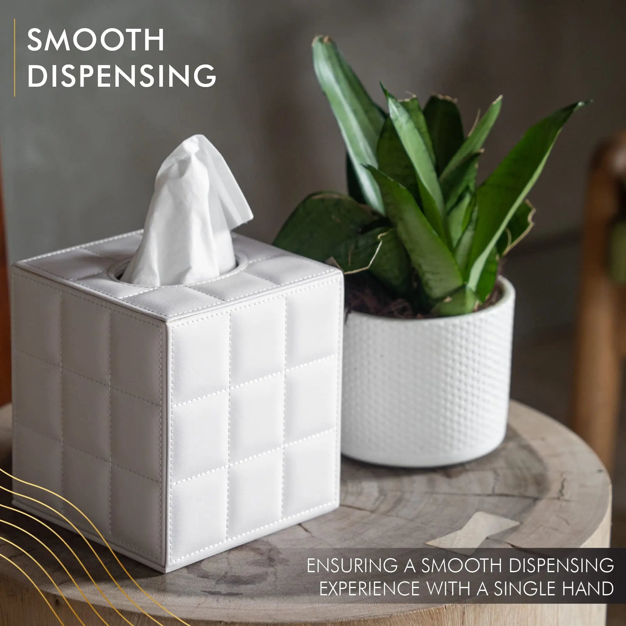 Junips | Modern Tissue Box Holder Square, Napkin Holder Pump Paper Case Dispenser, Facial Tissue Box Cover for Home Bathroom Office Desk