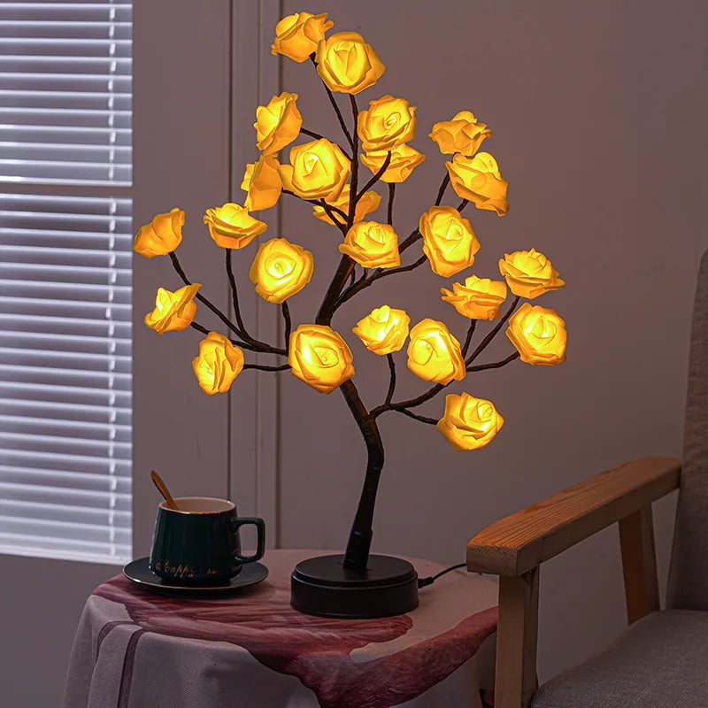 Junips | RGB Rose Flower Tree Lights 24LED USB Battery Table Lamp Fairy Night Light Home Party Christmas Wedding Bedroom Decoration Gift
