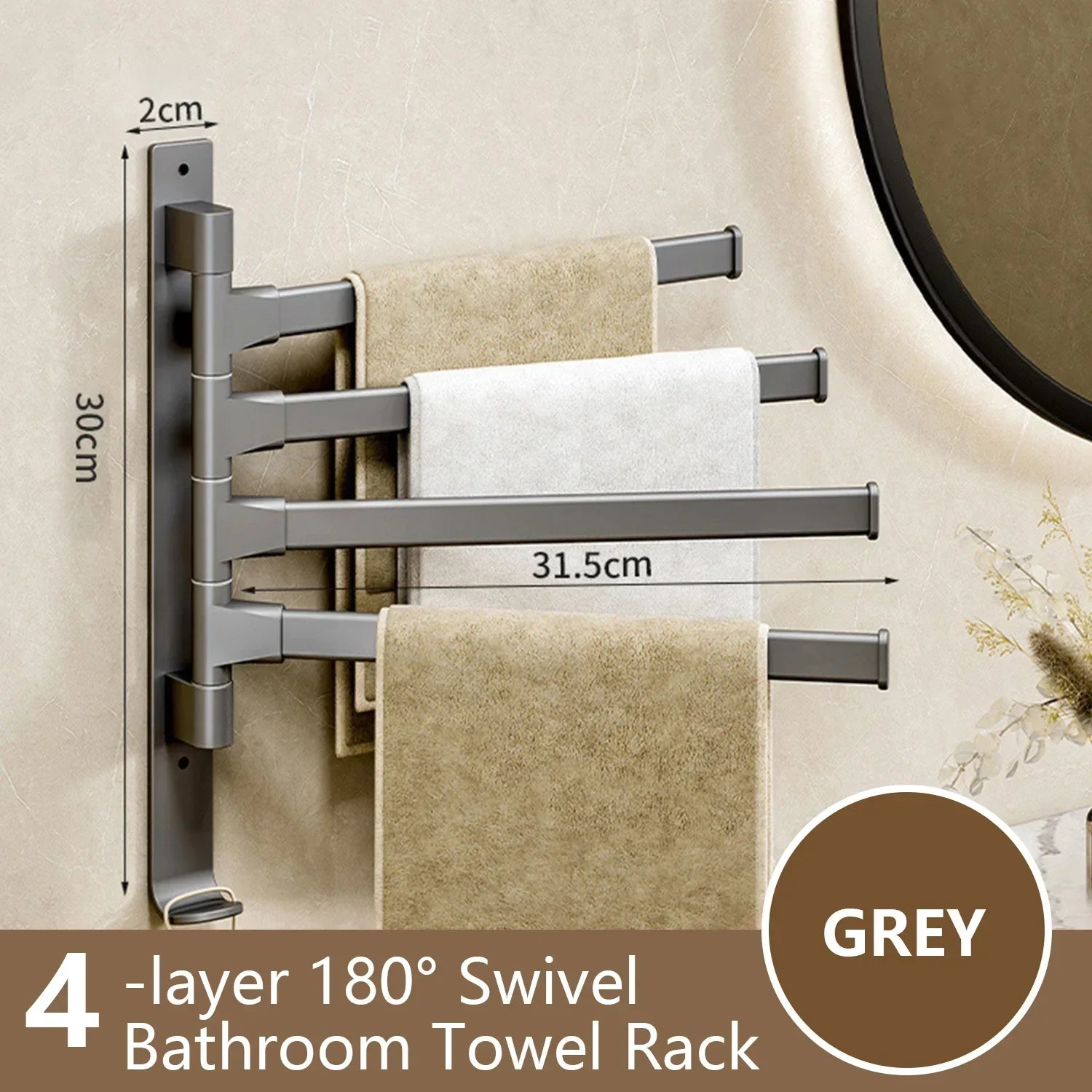 Junips | Bathroom Towel Holder Rotatable Towel Rack Space Aluminum 1/2/3/4/5-Bar Towel Holder Kitchen Shelf Kitchen Hanging Shelf Wall Mounted