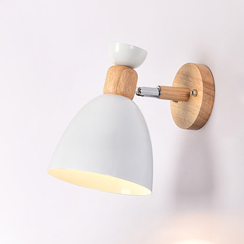 Junips | Modern Minimalistic Round Horn Aluminum Wood 1-Light Wall Lamp for Bedroom
