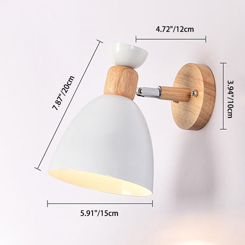 Junips | Modern Minimalistic Round Horn Aluminum Wood 1-Light Wall Lamp for Bedroom