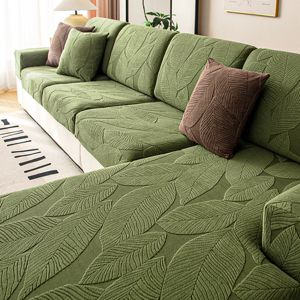 Junips | Modern Leaf Jacquard Waterproof Anti-Scratch Stretch Full Cover Sofa Cover
