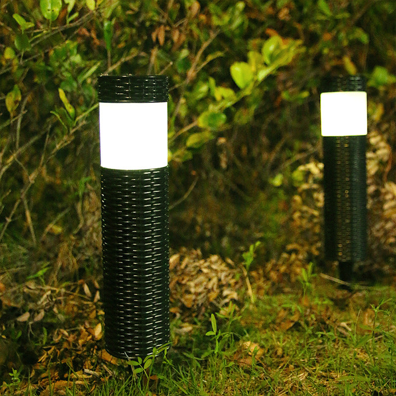 Junips | Outdoor Solar Rattan Cylindrical LED Garden Lawn In-ground Landscape Light