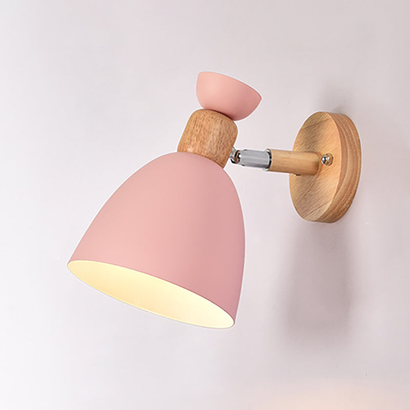Junips | Modern Minimalistic Round Horn Aluminum Wood 1-Light Wall Lamp for Bedroom