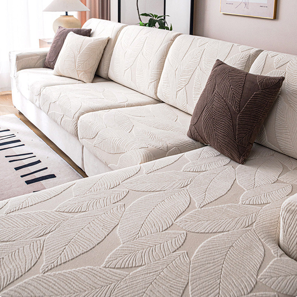 Junips | Modern Leaf Jacquard Waterproof Anti-Scratch Stretch Full Cover Sofa Cover