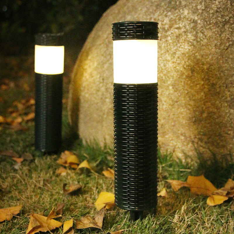 Junips | Outdoor Solar Rattan Cylindrical LED Garden Lawn In-ground Landscape Light