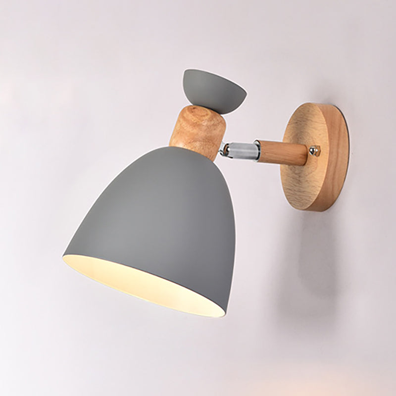 Junips | Modern Minimalistic Round Horn Aluminum Wood 1-Light Wall Lamp for Bedroom