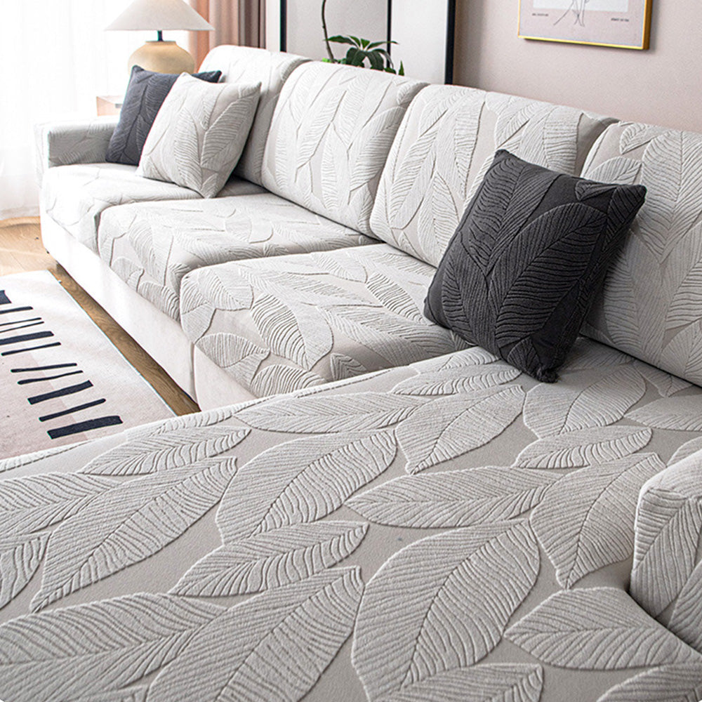 Junips | Modern Leaf Jacquard Waterproof Anti-Scratch Stretch Full Cover Sofa Cover