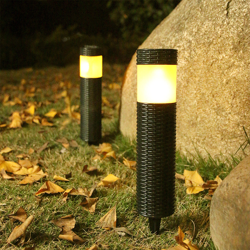 Junips | Outdoor Solar Rattan Cylindrical LED Garden Lawn In-ground Landscape Light