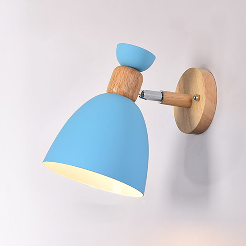 Junips | Modern Minimalistic Round Horn Aluminum Wood 1-Light Wall Lamp for Bedroom