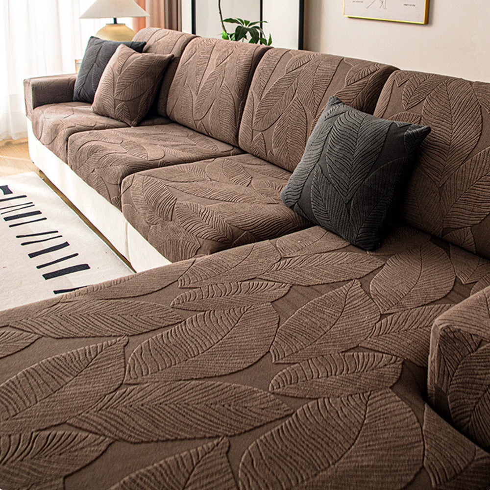 Junips | Modern Leaf Jacquard Waterproof Anti-Scratch Stretch Full Cover Sofa Cover
