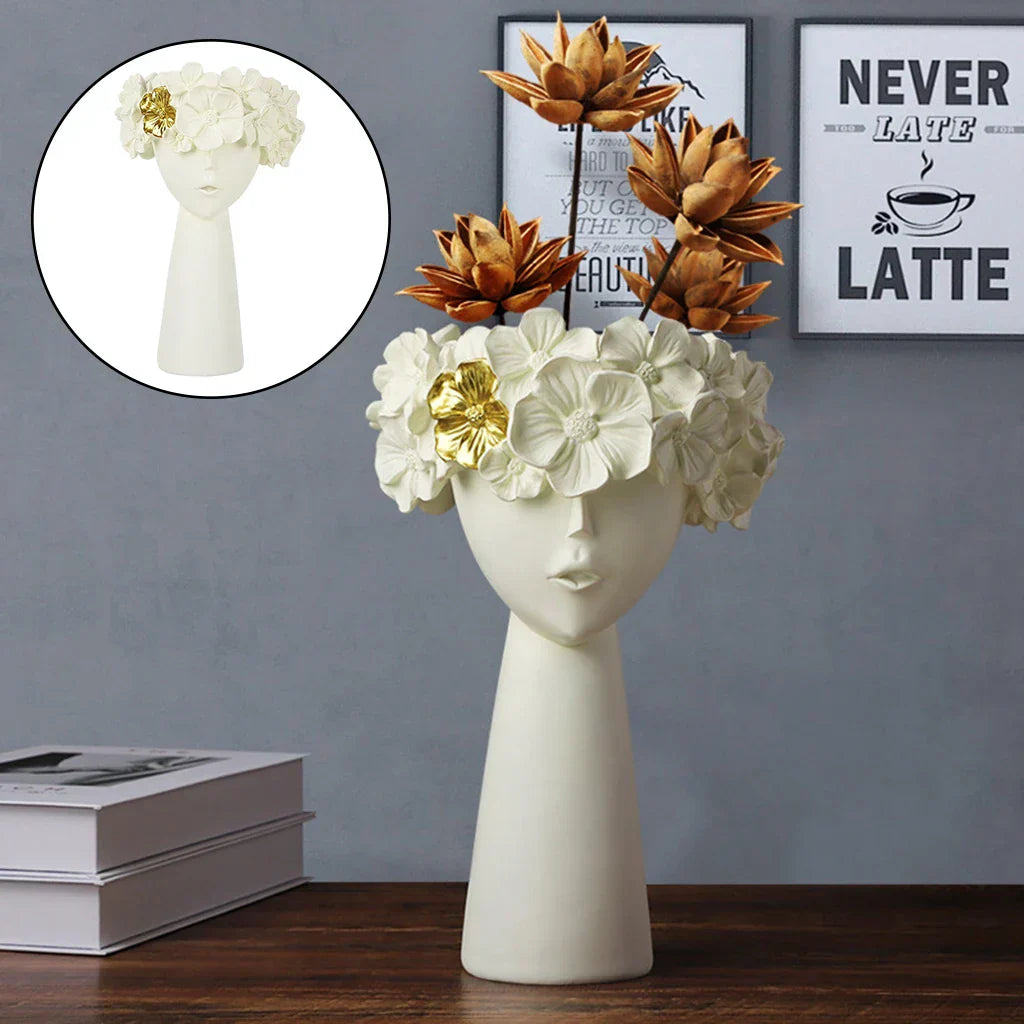 Junips | Nordic Girl Head Flower Resin Vase Statue Flower Vases for Office Desktop Dried Flowers Ornaments Decor Container