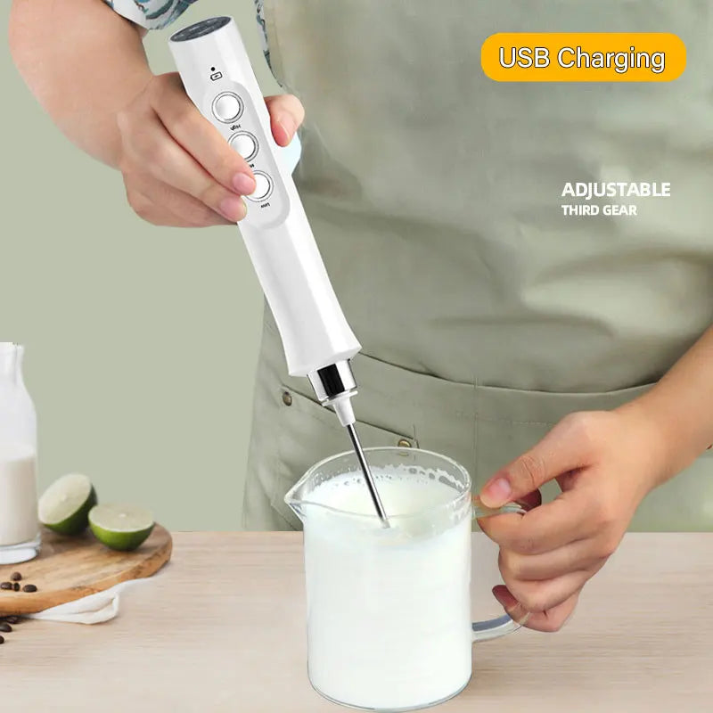 Junips | 3 In 1 Electric Milk Frother Rechargeable Milk Frother Handheld Frothing Device High Speeds Milk Frother Drink Mixer Coffee