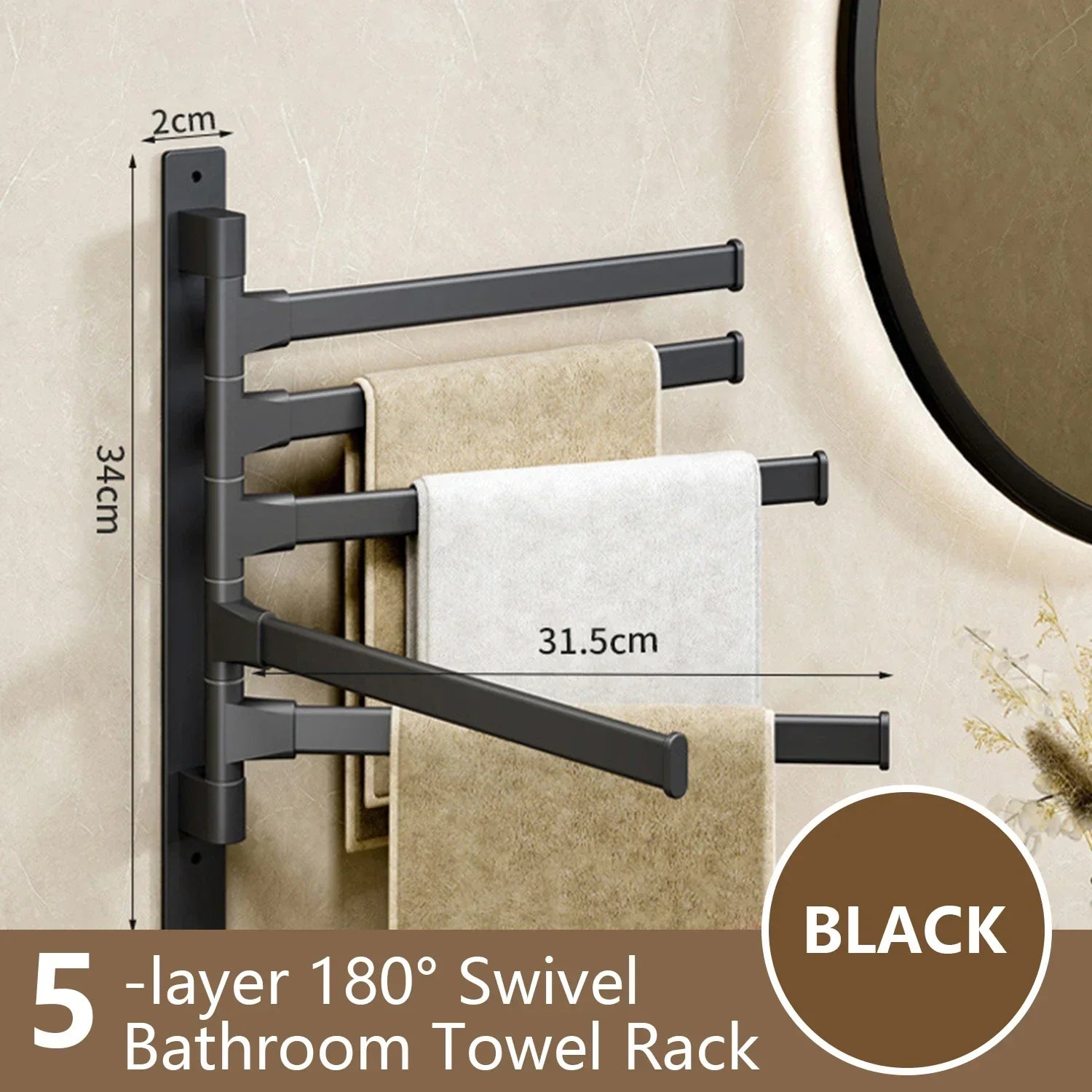 Junips | Bathroom Towel Holder Rotatable Towel Rack Space Aluminum 1/2/3/4/5-Bar Towel Holder Kitchen Shelf Kitchen Hanging Shelf Wall Mounted