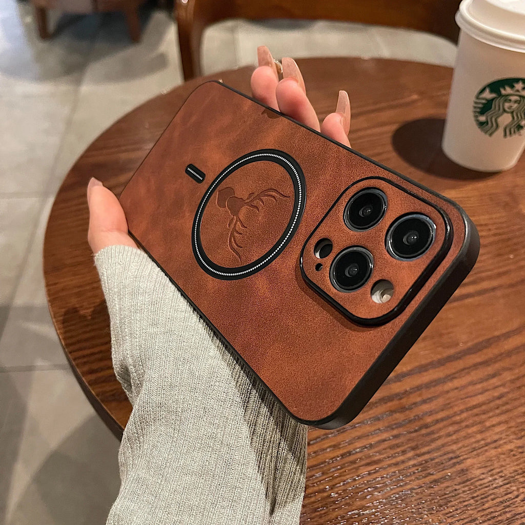 Junips | Luxury Deer Leather Apple iPhone Case | Magnetic Phone Case, Wireless Case, MagSafe, Wireless Charging, Protective Case, Cover for iPhone 15, 14, 13 Pro Max Plus