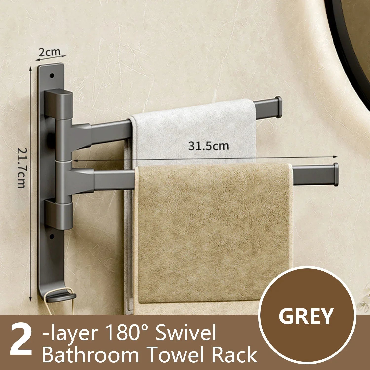 Junips | Bathroom Towel Holder Rotatable Towel Rack Space Aluminum 1/2/3/4/5-Bar Towel Holder Kitchen Shelf Kitchen Hanging Shelf Wall Mounted