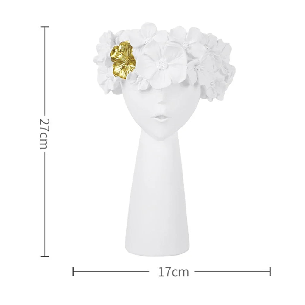 Junips | Nordic Girl Head Flower Resin Vase Statue Flower Vases for Office Desktop Dried Flowers Ornaments Decor Container