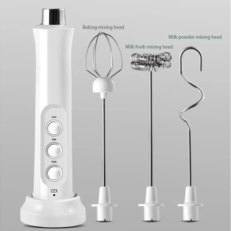 Junips | 3 In 1 Electric Milk Frother Rechargeable Milk Foam Maker Handheld Frother High Speed Milk Frother Drink Mixer Coffee