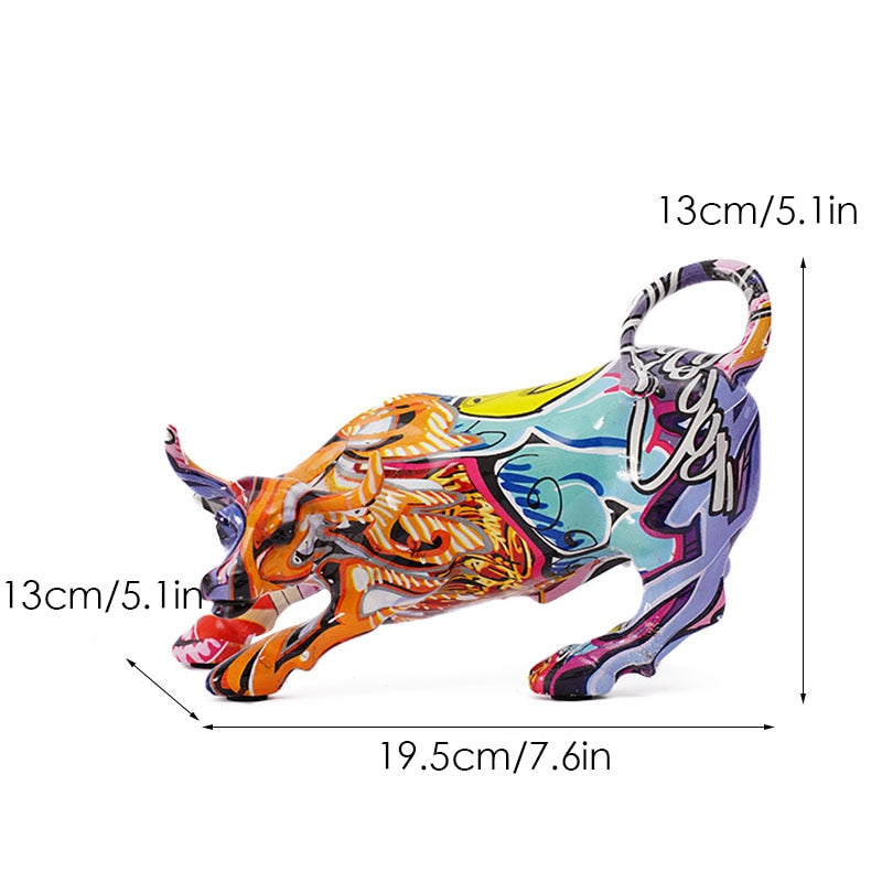 Junips | Graffiti-Painting Resin Bull Figures Home Living Room Bedroom Office Desktop Feng Shui Ornaments Collection Statues