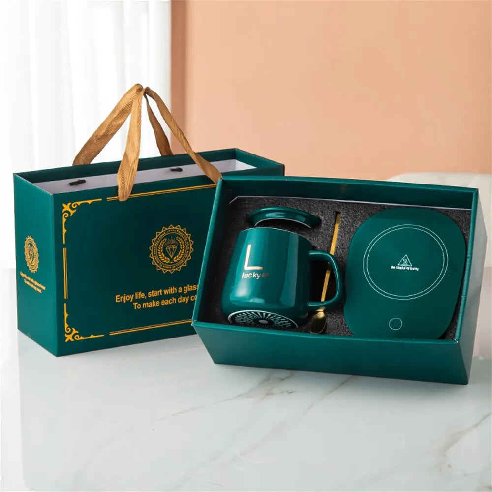 Junips | Smart Ceramic Mug Heater Cup Coaster Warmer Thermostat Coffee Heating Electric Mug Set Milk Tea Heating Water Home Office Gift