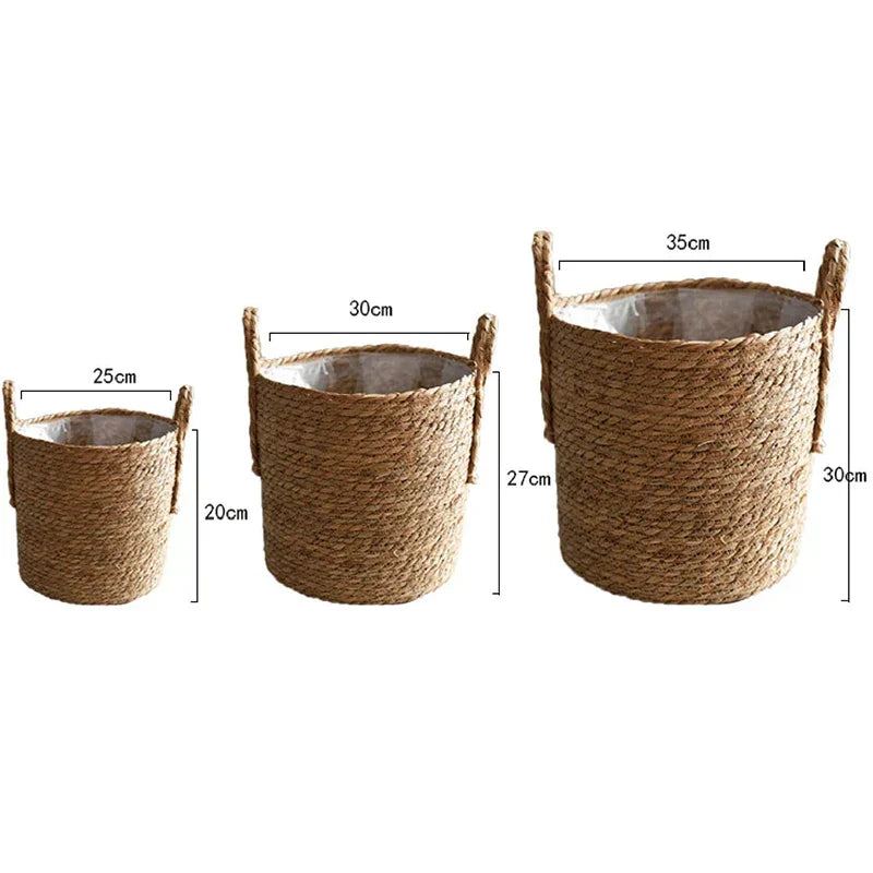 Junips | Nordic Extra Large Straw Flower Pot Seaweed Storage Basket Potted Green Plant Flower Basket Hand Woven Floor Indoor Flower Pot