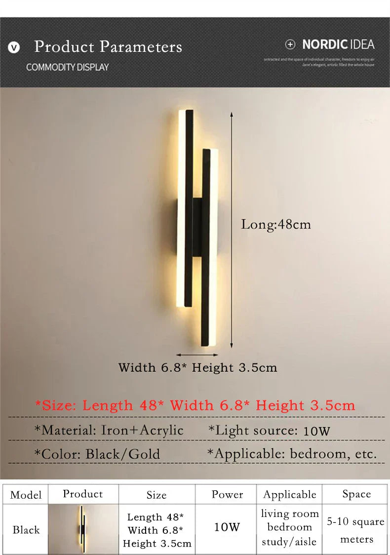 Junips | Modern LED Wall Lamp: Black/Gold Acrylic Room Decoration Light